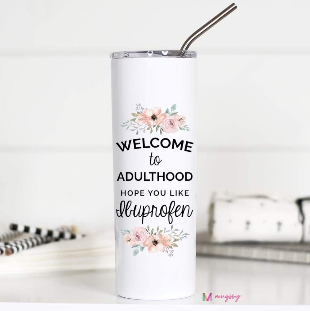White Floral Insulated Tumbler with Straw